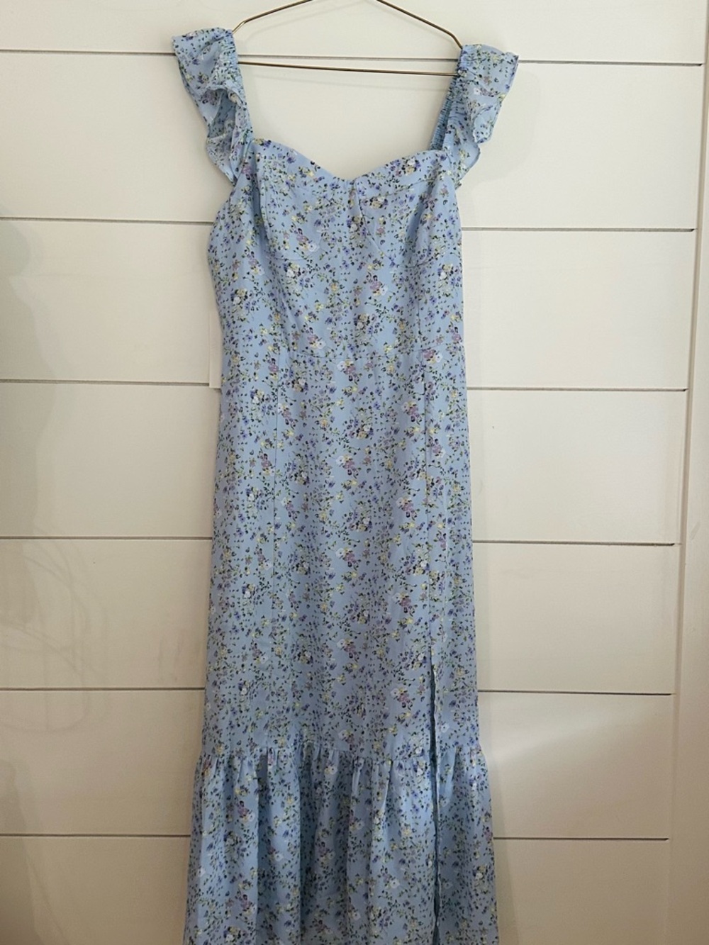 Rosie Posie Light Blue Floral Ruffle Strap Maxi Dress